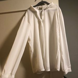 Professional white tie up flouncy shirt blouse